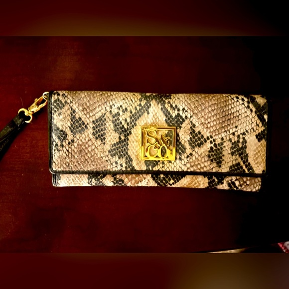 S&CO Snake Print Clutch - Black and Tan - Picture 1 of 4